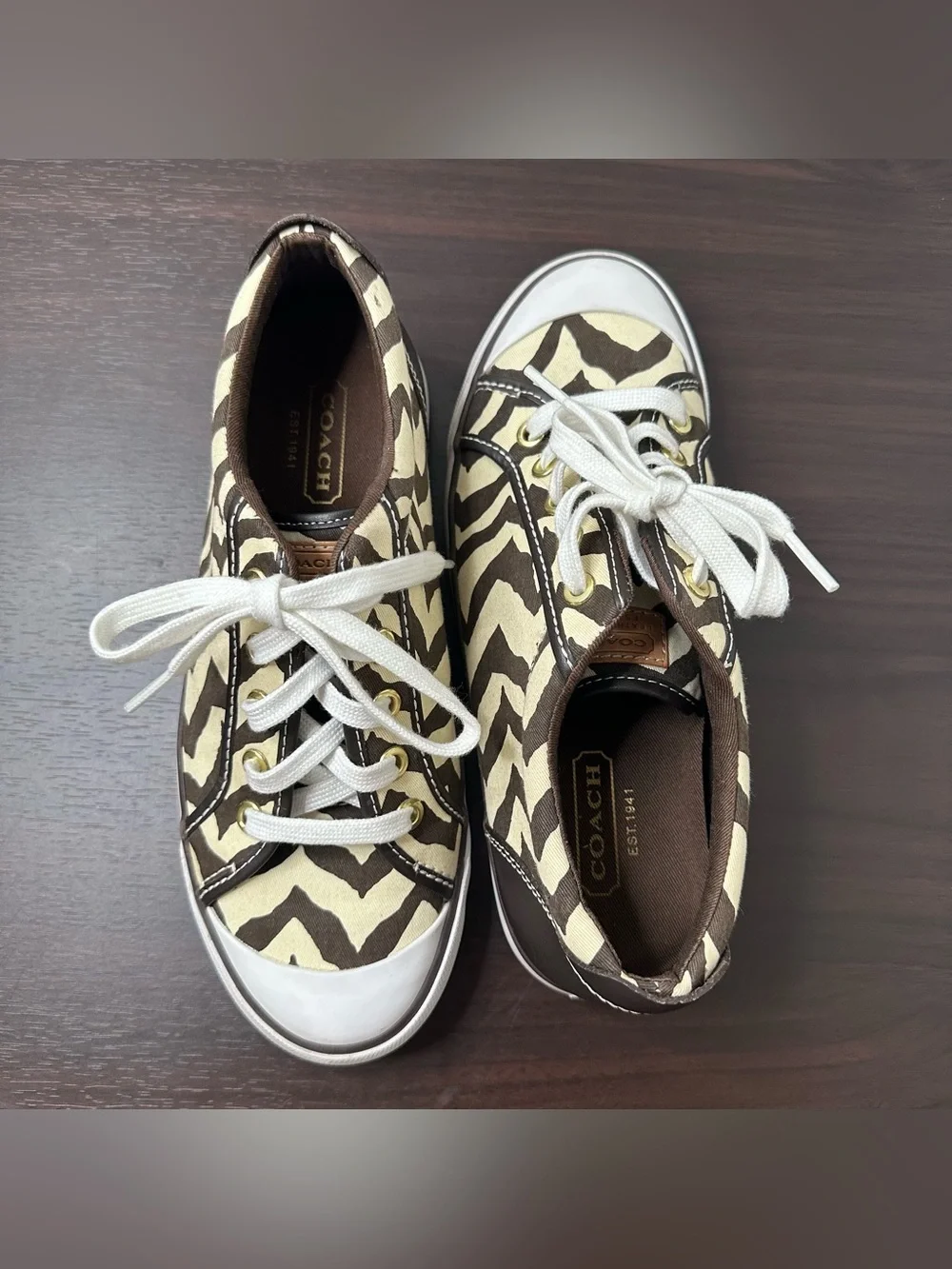 Coach Barrett Zebra Animal Print Canvas Leather Lace-Up Sneakers Rubber Sole 7.5